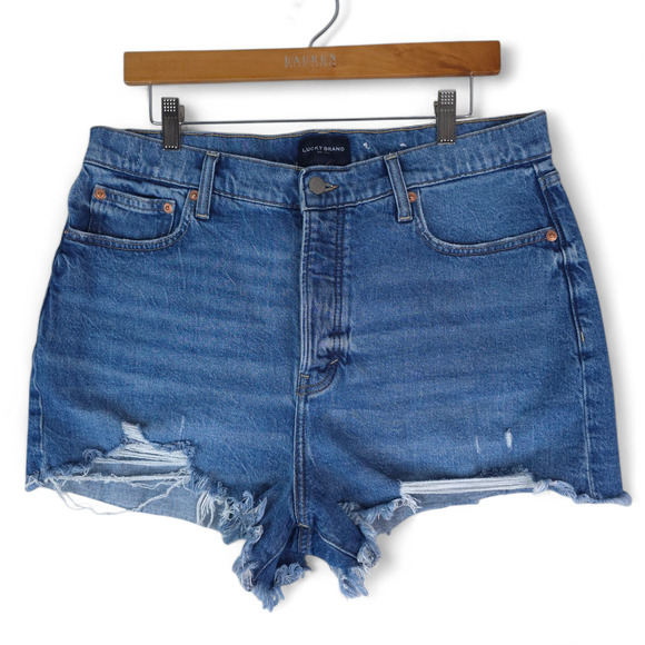 Lucky Brand Shorts Womens 14/32 Mom High Rise Short Button Fly Stretch Denim - Picture 1 of 12